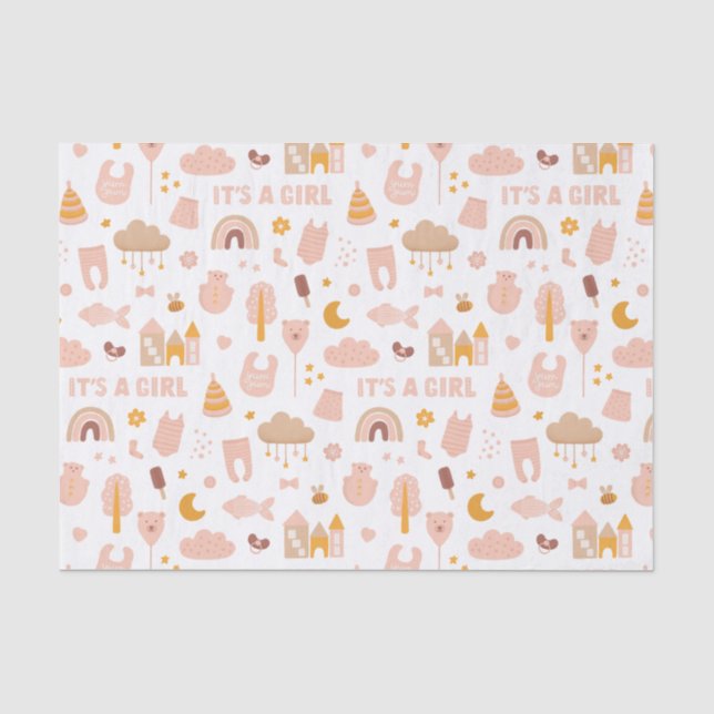 Papier Mousseline C'est une fille. Baby shower motif de jouet rose m (Recto)