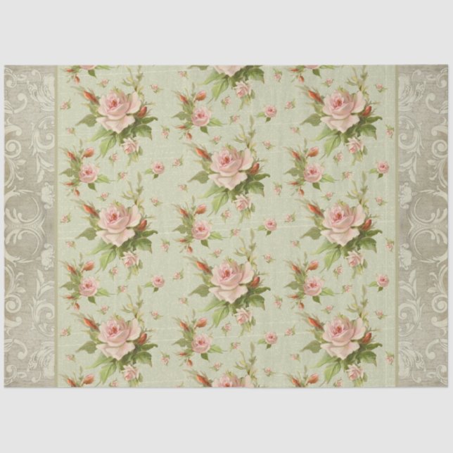 Papier Mousseline Chalet d'été Roses roses rouleaux Découpage bois (Recto)