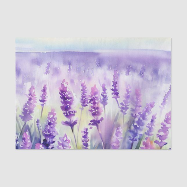 Papier Mousseline Champ d'aquarelle Fleurs-Lavande (B) (Recto)