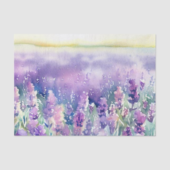 Papier Mousseline Champ d'aquarelle Fleurs-Lavande (E) (Recto)