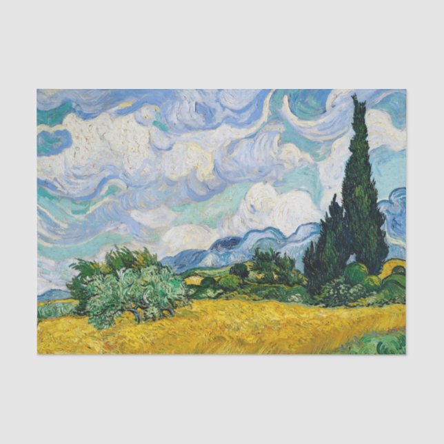 Papier Mousseline Champ de blé Van Gogh avec Cyprès. Impressionnisme (Recto)