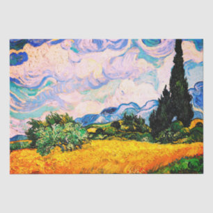 Papier Mousseline Champ de blé Vincent Van Gogh avec Cyprès Tissu