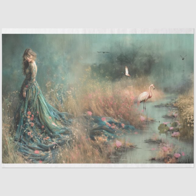 Papier Mousseline Champ de Dreams Lake Paysage Portrait & Flamant ro (Recto)