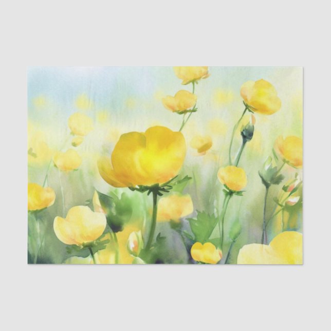 Papier Mousseline Champ de Fleurs-Bouttercups (B) Aquarelle (Recto)
