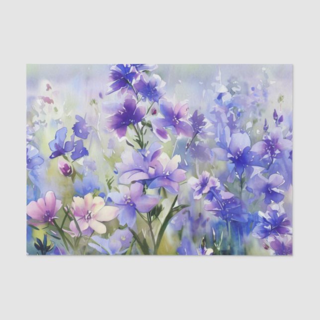 Papier Mousseline Champ de Fleurs-Consolida (B) Aquarelle (Recto)