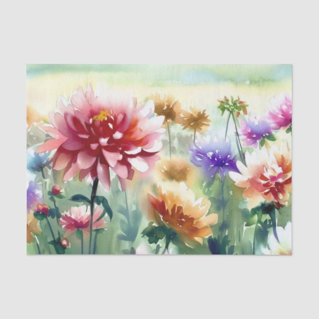 Papier Mousseline Champ de fleurs-Dahlia (C) Aquarelle (Recto)