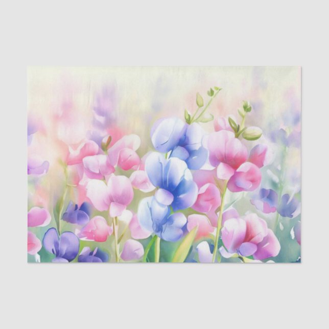 Papier Mousseline Champ de fleurs - Pois doux (C) Aquarelle (Recto)