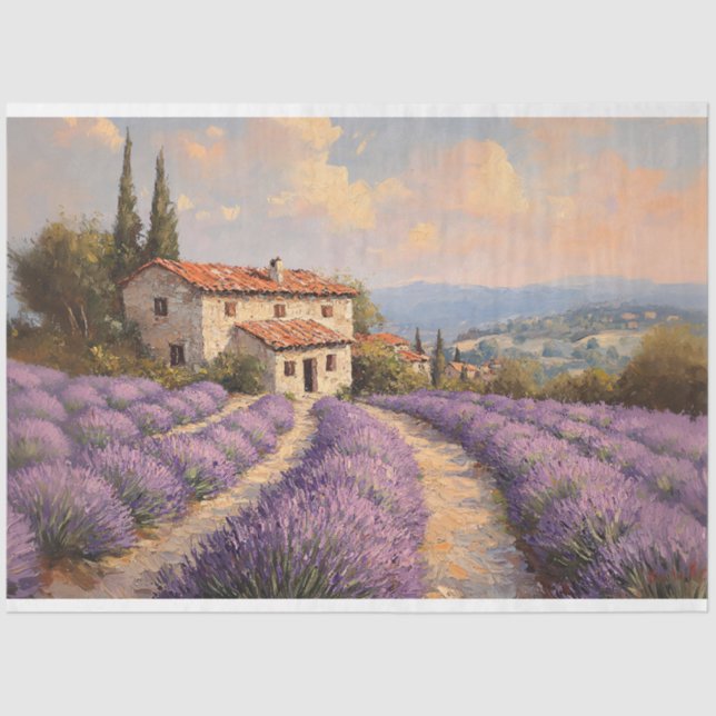 Papier Mousseline Champ de Lavande toscane avec Découpage de chalet (Recto)