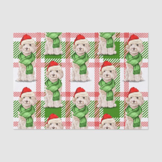 Papier Mousseline Champagne rouge et vert Plaid Cockapoo Noël (Recto)