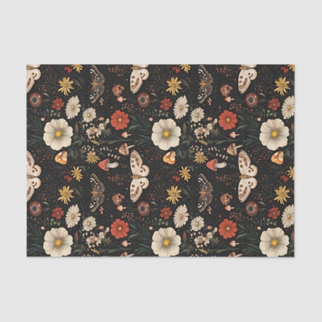 Papier Mousseline Champignon d'automne et fleurs Découpage d'automne (Recto)