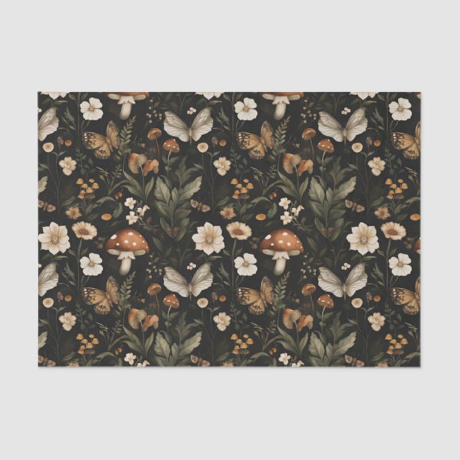 Papier Mousseline Champignon d'automne et fleurs Découpage d'automne (Recto)