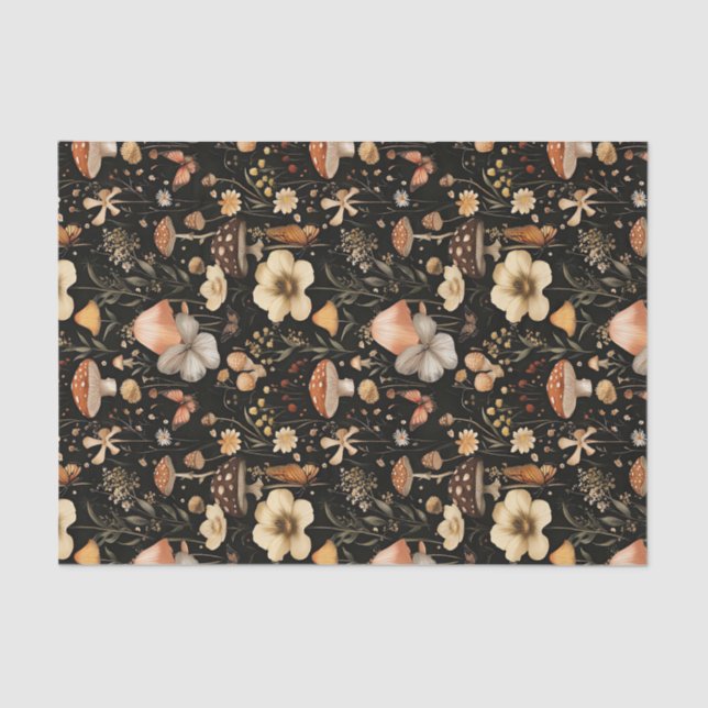 Papier Mousseline Champignon d'automne et fleurs Découpage d'automne (Recto)