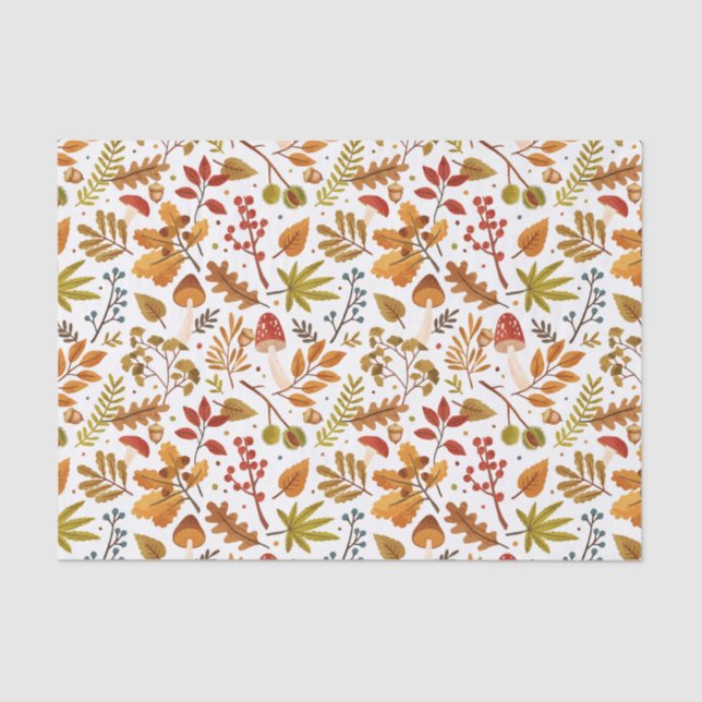 Papier Mousseline Champignons d'automne, Feuilles et baies (Recto)