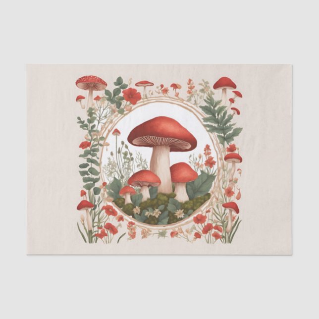 Papier Mousseline Champignons Découpage Cottagecore (Recto)