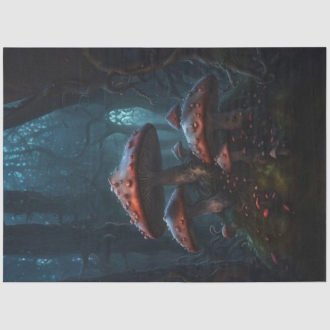 Papier Mousseline Champignons Moody Rouge - Un Découpage Dreamscape  (Recto)