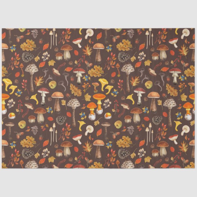 Papier Mousseline Champignons sauvages sur brun (Recto)