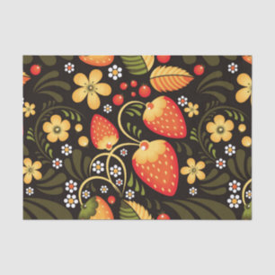 Papier Mousseline Champs de fraises Khokhloma enveloppement cadeau