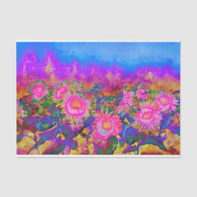 Papier Mousseline Champs de tournesol _ rose (Recto)