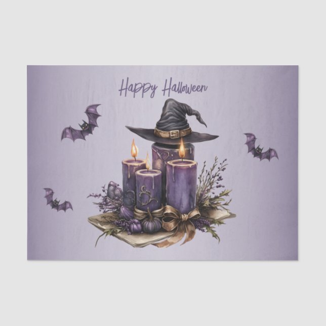 Papier Mousseline Chandelles violettes d'Halloween chauves-souris Éf (Recto)