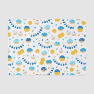 Papier Mousseline Chanukah Dreidels Doughnut Gold Blue White