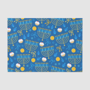 Papier Mousseline Chanukah Menorah Gelt Dreidel Bleu