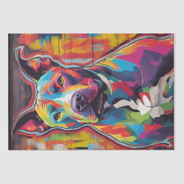 Papier Mousseline Chaos Canin Coloré : Un Pitbull Pop Art (Recto)