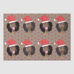 Papier Mousseline Chapeau de Noël, Femme noire, gomme, Chien rouge