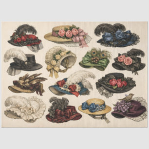 Papier Mousseline Chapeaux de dame victoriens vintage avec plumes, f
