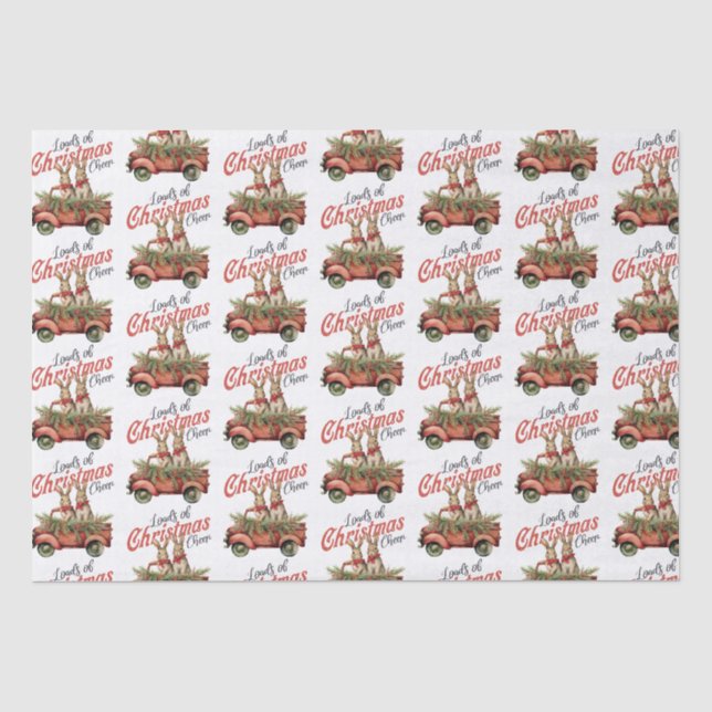 Papier Mousseline Charges de lapins de Noël en Camion Rouge (Recto)