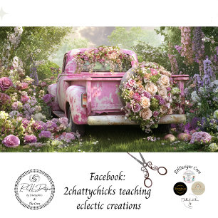 Papier Mousseline Chariot et fleurs Vintage rose vif
