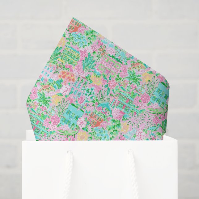 Papier Mousseline Charleston Pastel Préparation Motif Imprimé Palm B (Sac cadeau)