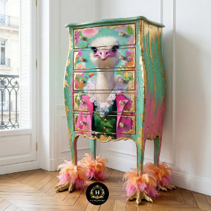 Papier Mousseline Charmant Découpe d'Autruche Florale Rose et Verte