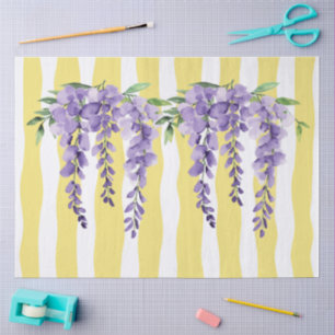 Papier Mousseline Charmant raisin violet rayures jaunes dédécoupage