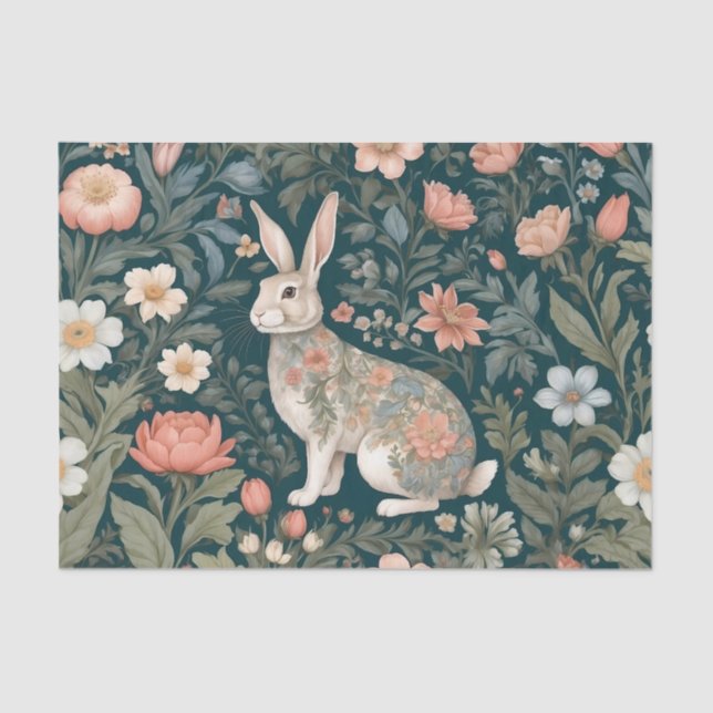 Papier Mousseline Charme Rabbit William Morris Inspiré Floral (Recto)