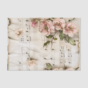Papier Mousseline Charming rose roses feuille de musique vintage éph