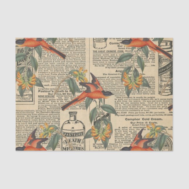 Papier Mousseline Charming Vintage Bird Decoupage Papier de tissus (Recto)