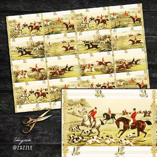 Papier Mousseline Chasse aux chevaux vintages et aux chiens