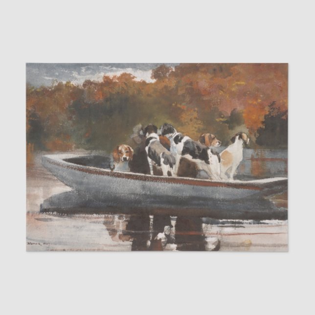 Papier Mousseline Chasse aux chiens en bateau par Winslow Homer (Recto)