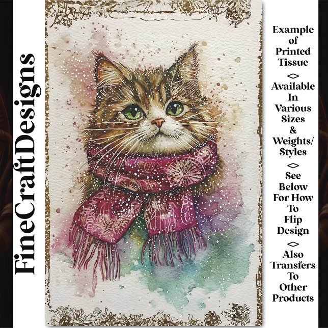 Papier Mousseline Chat aquarelle, Écharpe magenta, Découpage BZ1 Nei (Créateur téléchargé)