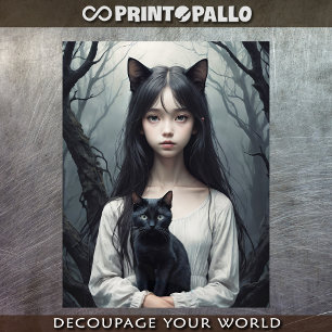 Papier Mousseline Chat asiatique sorcière Furry avec chat noir