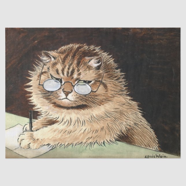 Papier Mousseline Chat au travail avec lunettes de Louis Wain (Recto)