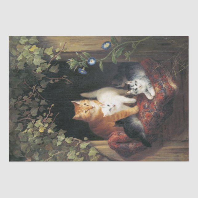 Papier Mousseline Chat avec chatons (1844) par Henriëtte Ronner (Recto)