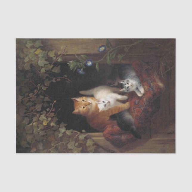 Papier Mousseline Chat avec chatons par Henriette Ronner-Knip (Recto)