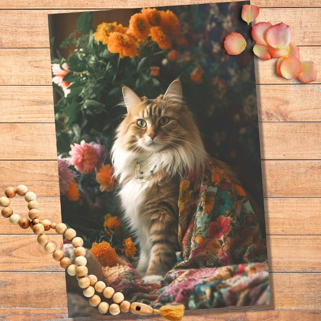 Papier Mousseline Chat Boho en Floral 2 Papier Découpage (Créateur téléchargé)