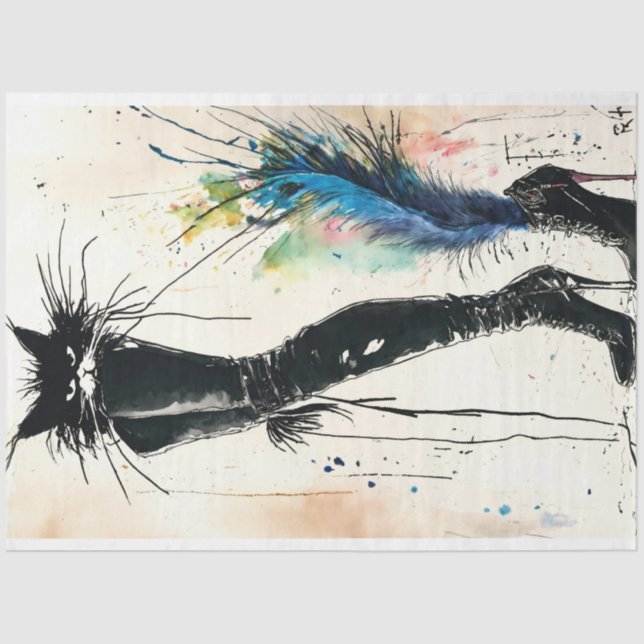 Papier Mousseline Chat d'amorçage en cuir noir Découpage tendance (Recto)