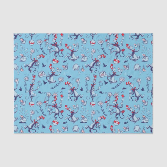 Papier Mousseline Chat Dans Le Casquette | Motif bleu (Recto)
