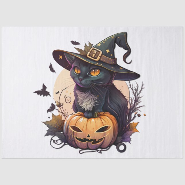 Papier Mousseline Chat de sorcière pour Halloween (Recto)