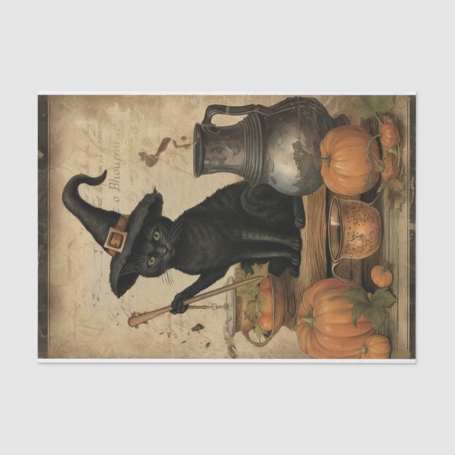 Papier Mousseline Chat d'Halloween avec le Citrouille Casquette de s (Recto)