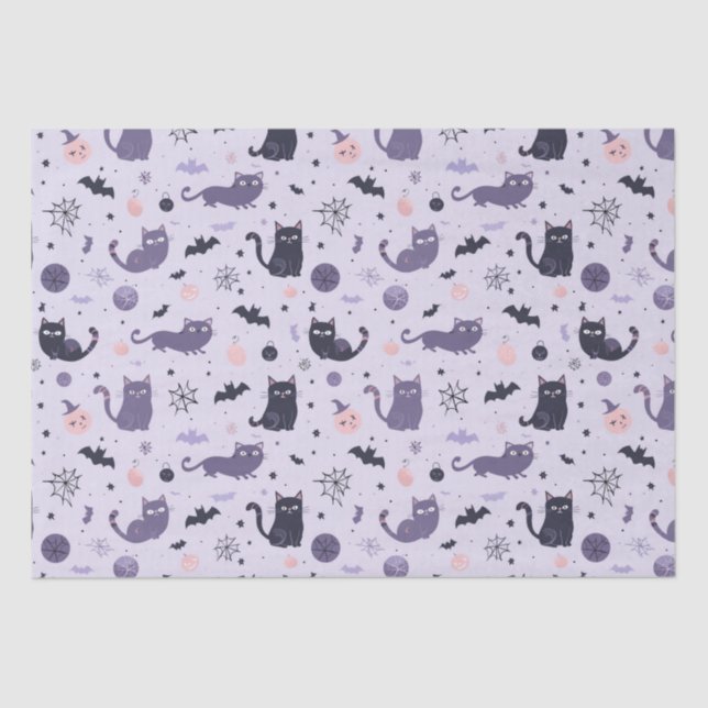 Papier Mousseline Chat d'Halloween mignonne violet (Recto)