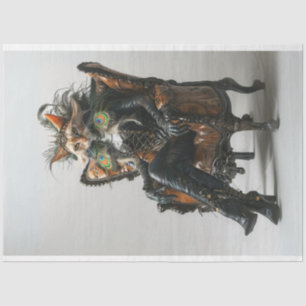 Papier Mousseline Chat d'Imaginaire en cuir Peacock Decoupage